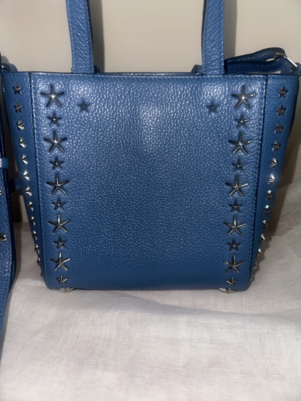 Authentic Jimmy Choo Mini Pagasi Blue Star-Embellished Leather 2-Way Crossbody - Picture 2 of 16